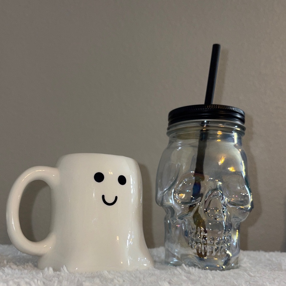 Ghost Mug and Skull Glass Jar Set